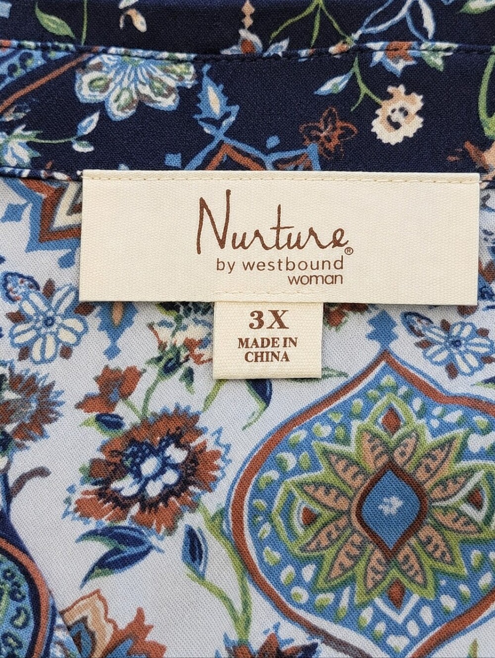 Nurture by Westbound 3X Patchwork Floral Boho Rayon Button Front Blouse - Picture 6 of 7